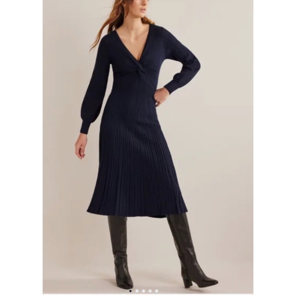Boden Twist Front Knitted Midi Dress Black Cable Knit Long Sleeve Size 16 18 NWT